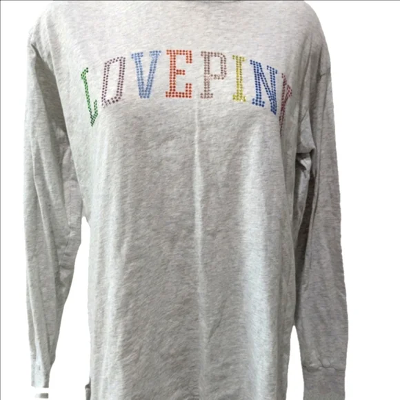Victoria's Secret Love Pink Gray Long Sleeve Shirt - Picture 1 of 4